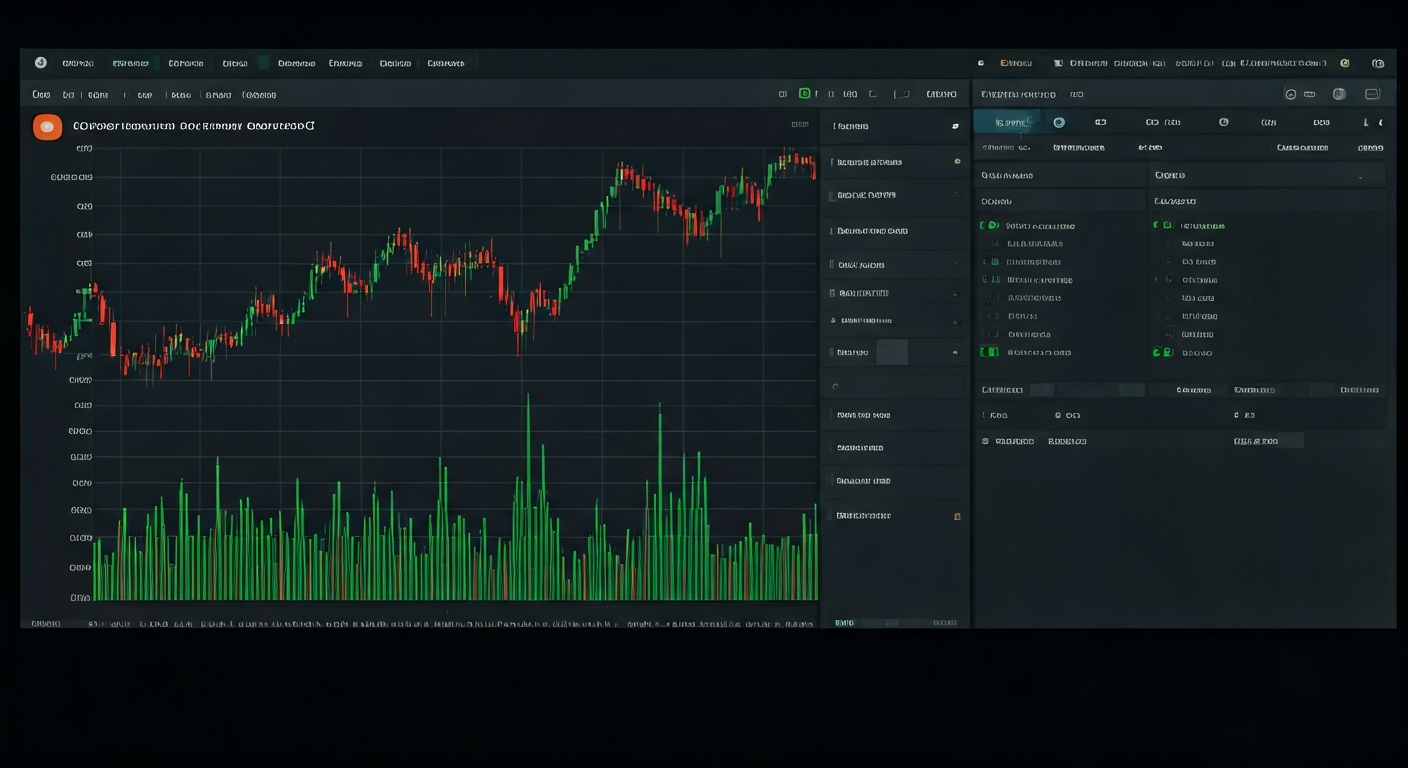 Computer screen with a clean trading platform layout, showing price charts and a simple indicator panel for educational orientation.